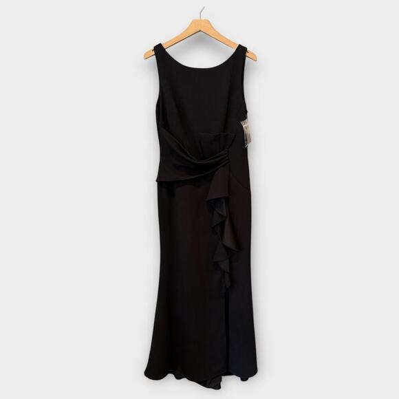 Betsy & Adam Christine Scuba Crepe Ruffle Bow Trumpet Gown Size 14 - Picture 2 of 8